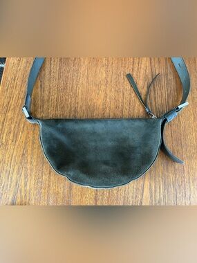 All Saints Luna Suede Crossbody Bag Green w/ Silver Hardware Small Crescent